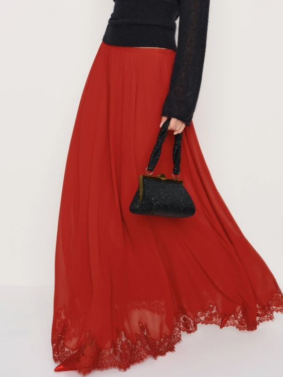 Reformation Dresses & Skirts - Reformation Gemma Red Maxi Skirt with Lace Trim